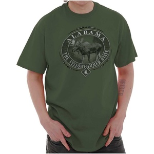 Classic Teaze American States Military Green Rugged Outdoor Moose Graphic T Shirt for Men or Women(Alabama)