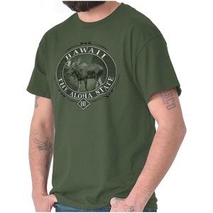 Classic Teaze American States Military Green Rugged Outdoor Moose Graphic T Shirt for Men or Women(Hawaii)
