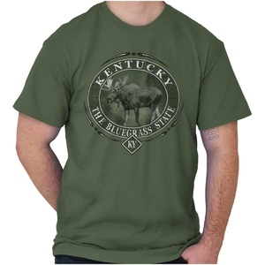 Classic Teaze American States Military Green Rugged Outdoor Moose Graphic T Shirt for Men or Women(Kentucky)