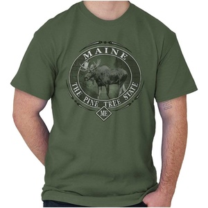 Classic Teaze American States Military Green Rugged Outdoor Moose Graphic T Shirt for Men or Women(Maine)