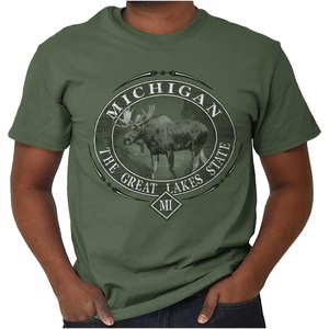 Classic Teaze American States Military Green Rugged Outdoor Moose Graphic T Shirt for Men or Women(Michigan)