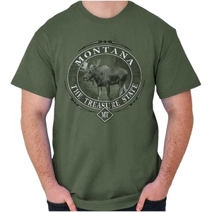 Classic Teaze American States Military Green Rugged Outdoor Moose Graphic T Shirt for Men or Women(Montana)