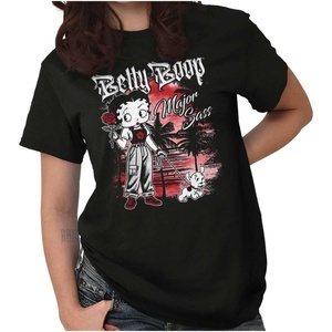 Cute Betty Boop Chicana Urban Chola Cartoon Womens Graphic T Shirt Tees(Black – Major Sass Dog Walker)