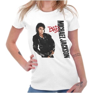 Michael Jackson Bad Album Cover Womens Slim Fit Graphic Tee(White)