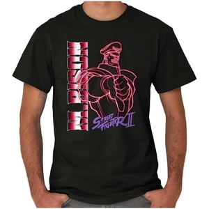 Street Fighter II Neon Video Game Character Graphic T Shirt Men or Women(Black – M. Bison)