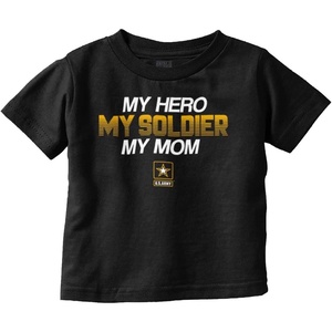 US Army My Mom My Hero Soldier Toddler Boy Girl T Shirt(Black)