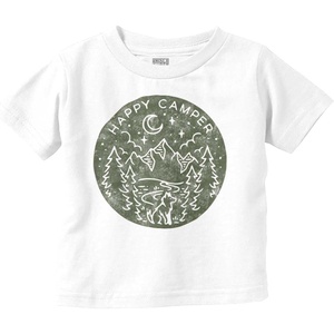 Vintage Outdoor Night Happy Camper Toddler Baby Graphic T Shirt(White)