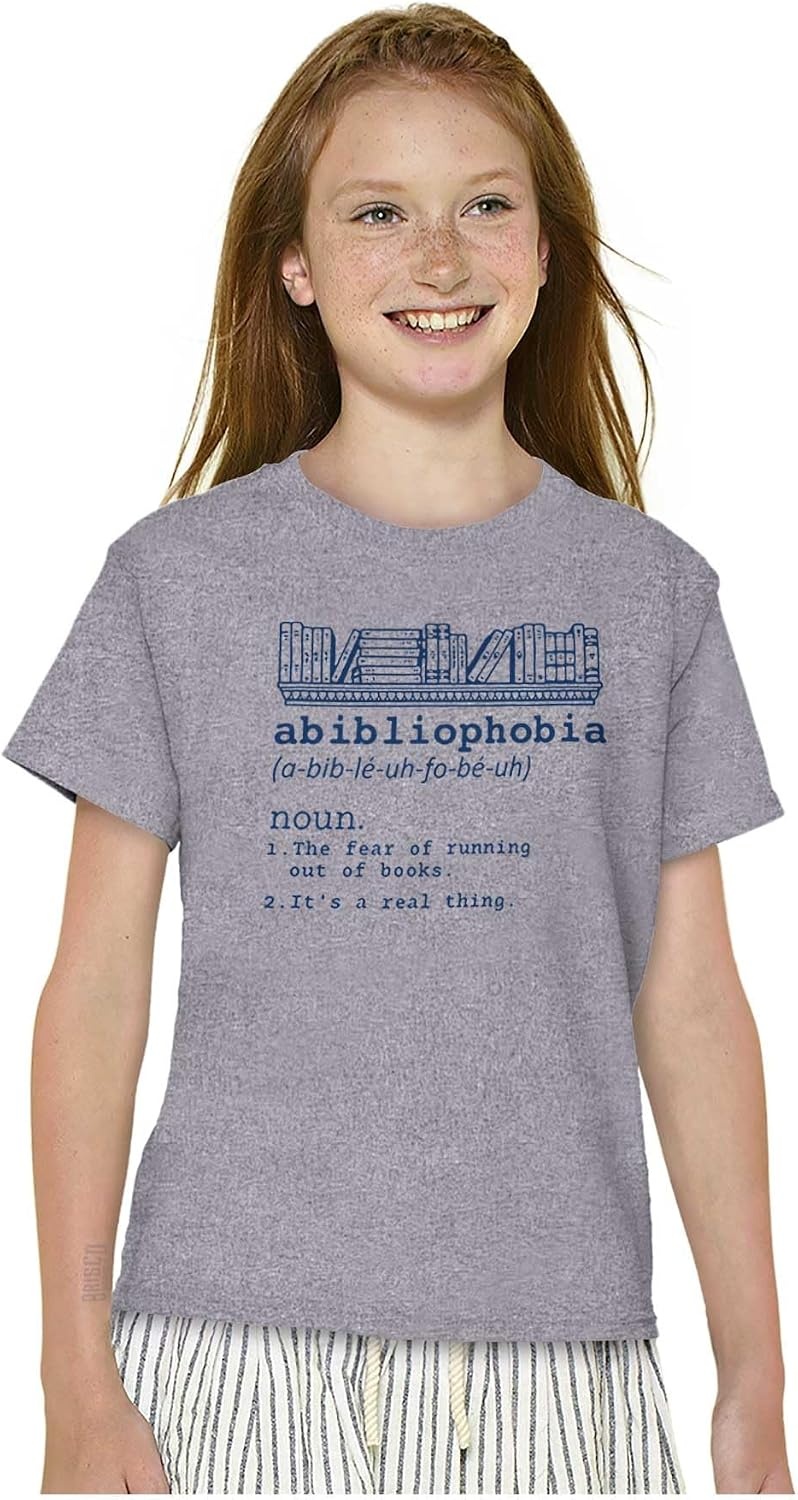 image:imageAbibliophobia Definition Reader Humor Crewneck T Shirts Boy Girl