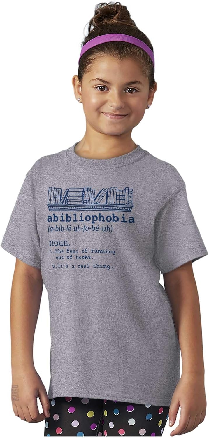 image:imageAbibliophobia Definition Reader Humor Crewneck T Shirts Boy Girl