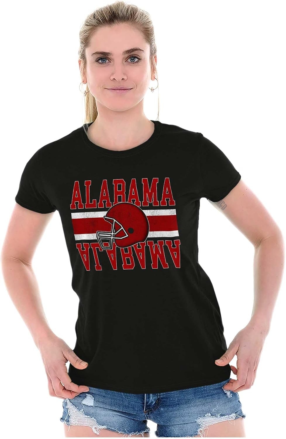 image:imageAlabama Football Helmet AL Sports Fan Womens Slim Fit Graphic TeeBlack