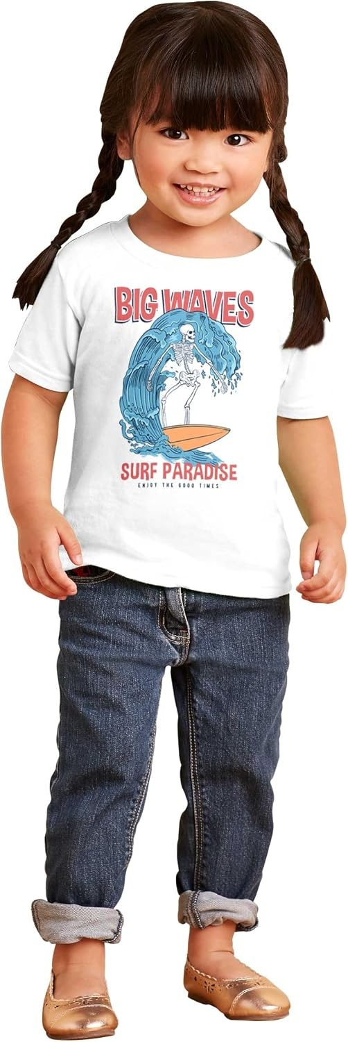 image:imageBig Waves Surf Paradise Skeleton Toddler Baby Graphic T ShirtWhite