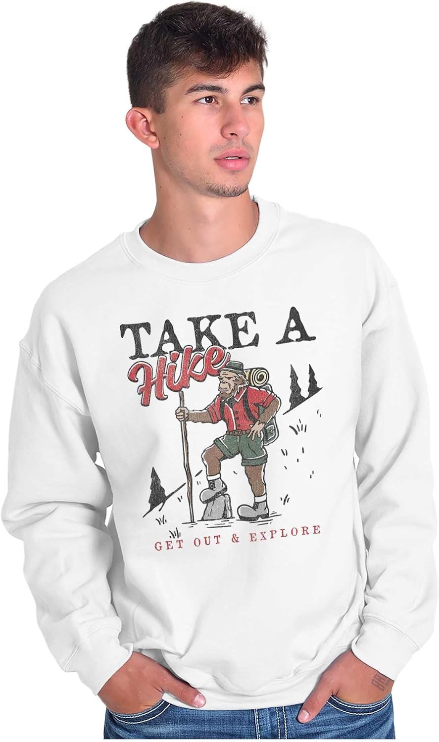 image:imageBigfoot Take A Hike Explore Outdoors Sweatshirt for Men or WomenWhite