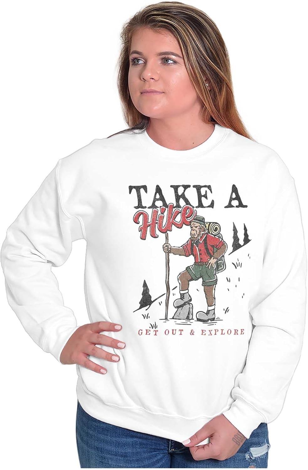 image:imageBigfoot Take A Hike Explore Outdoors Sweatshirt for Men or WomenWhite