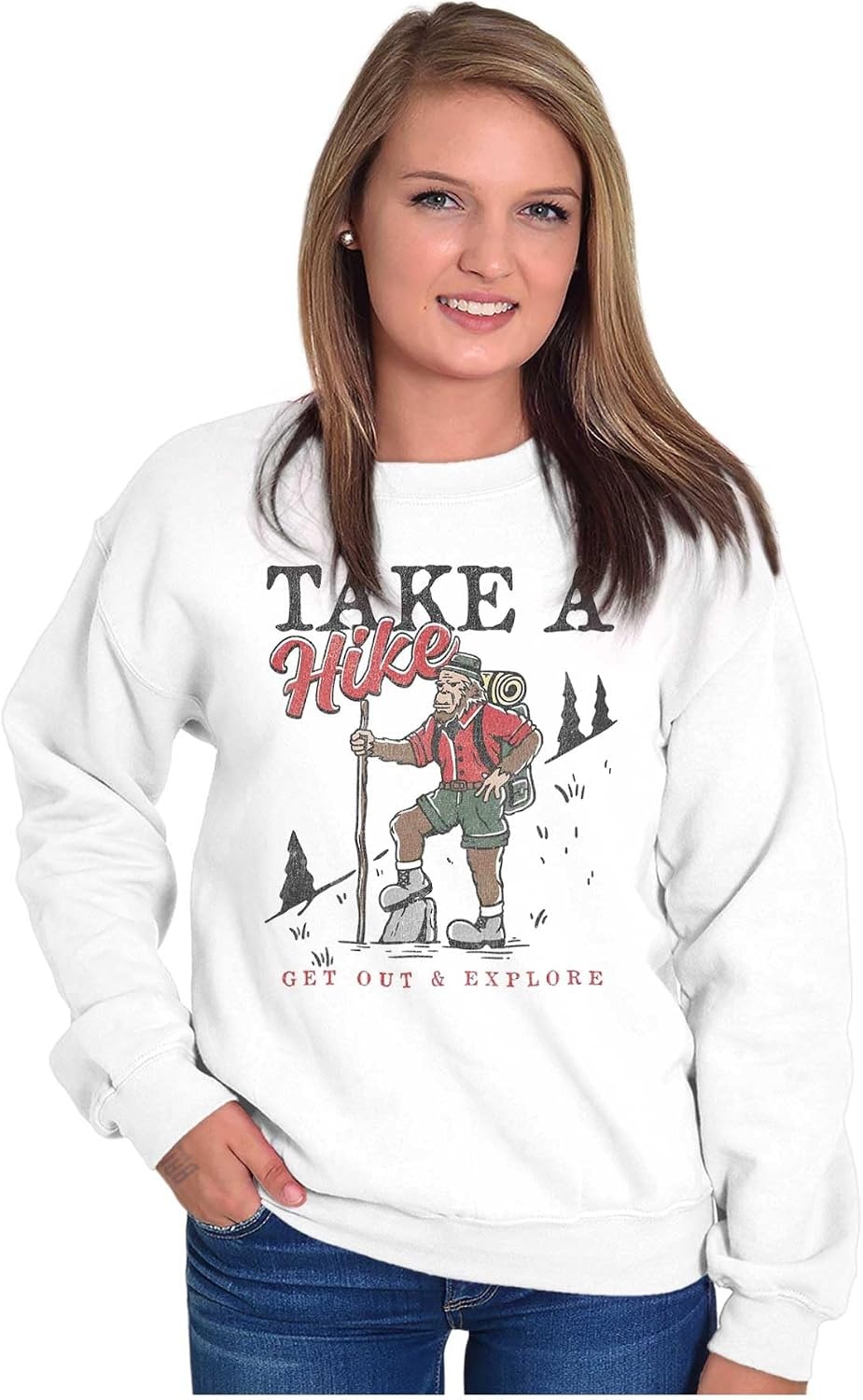 image:imageBigfoot Take A Hike Explore Outdoors Sweatshirt for Men or WomenWhite