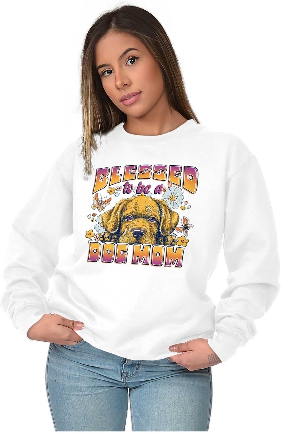 image:imageBlessed To Be A Dog Mom Cute Florals Women Crewneck SweatshirtWhite