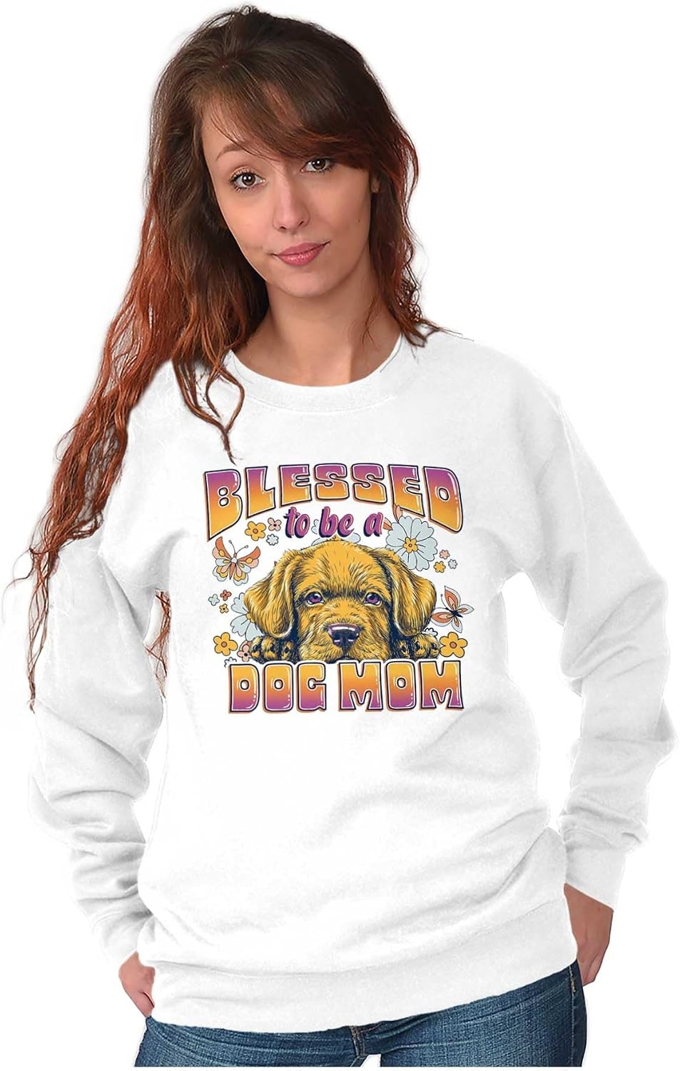 image:imageBlessed To Be A Dog Mom Cute Florals Women Crewneck SweatshirtWhite