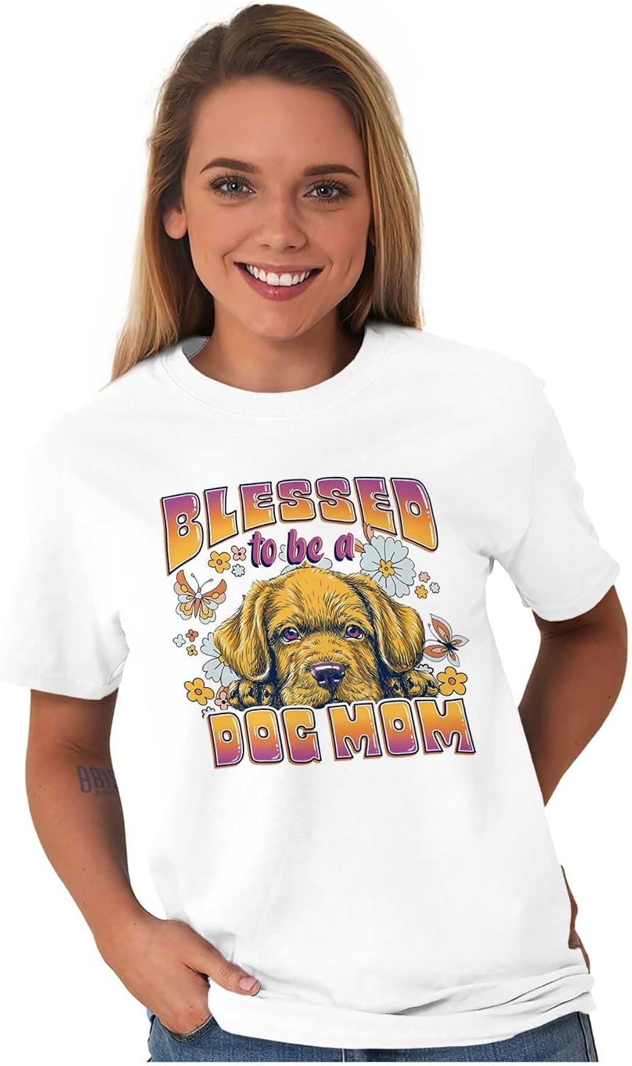 image:imageBlessed to Be A Dog Mom Cute Florals Womens Graphic T Shirt TeesWhite