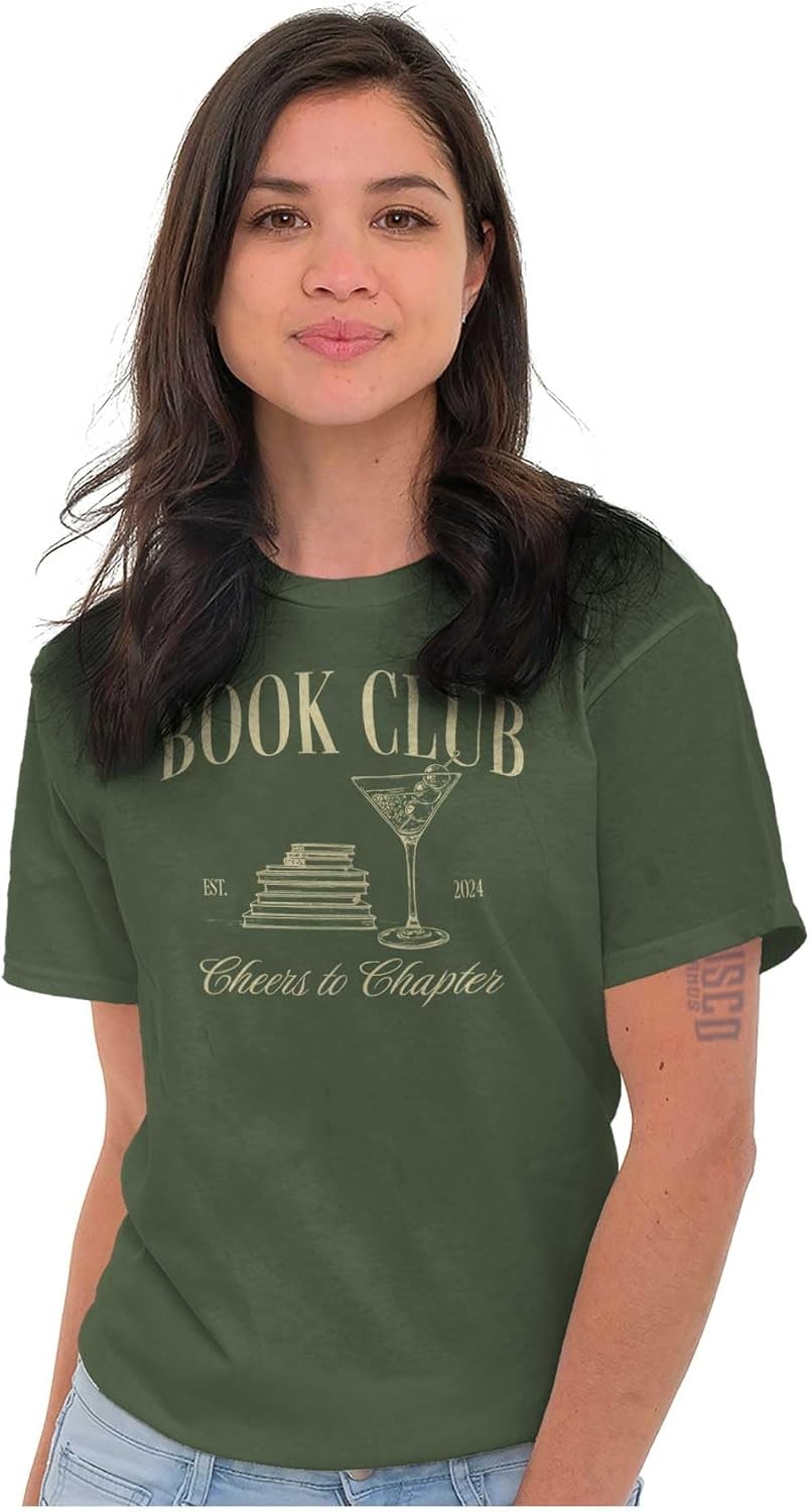 image:imageBook Club Drinks Cheers to Chapters Womens Graphic T Shirt TeesMilitary Green