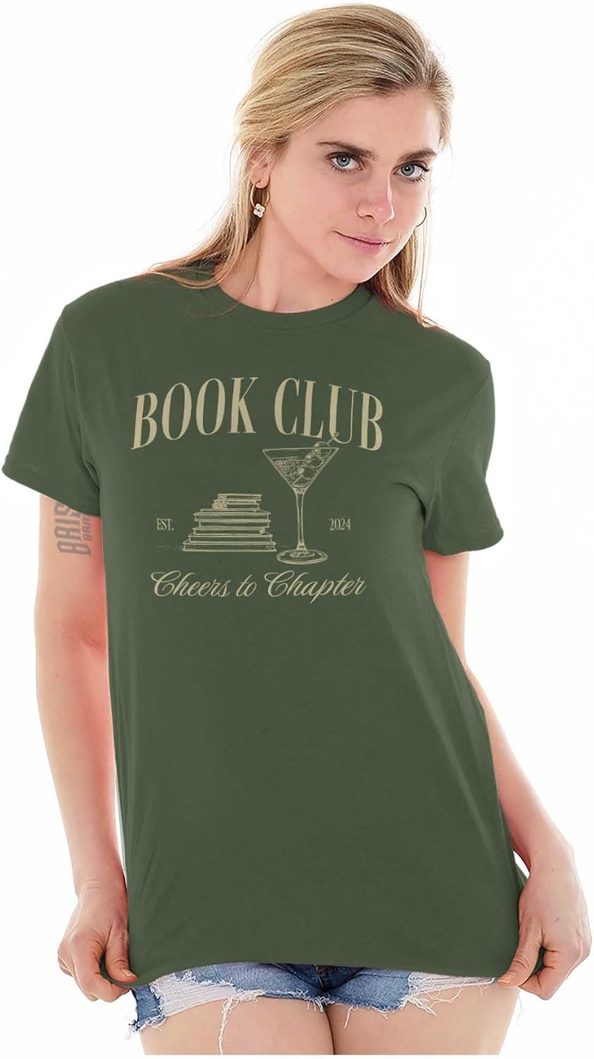 image:imageBook Club Drinks Cheers to Chapters Womens Graphic T Shirt TeesMilitary Green