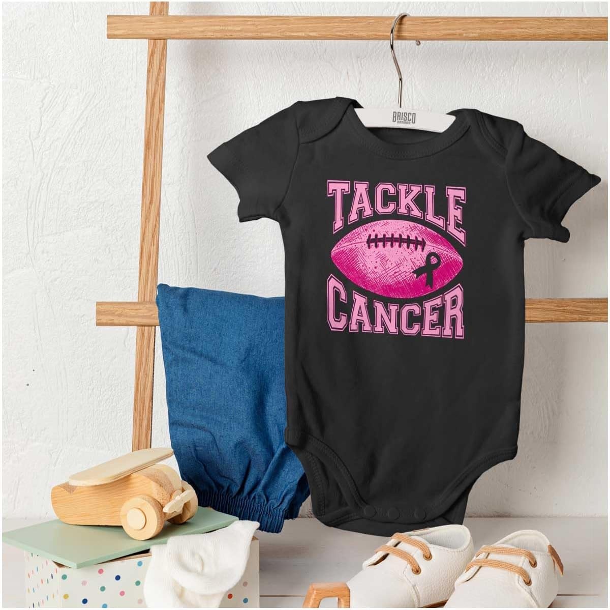 image:imageBreast Cancer Tackle Cancer Football Baby Bodysuit Jumper GirlsBlack