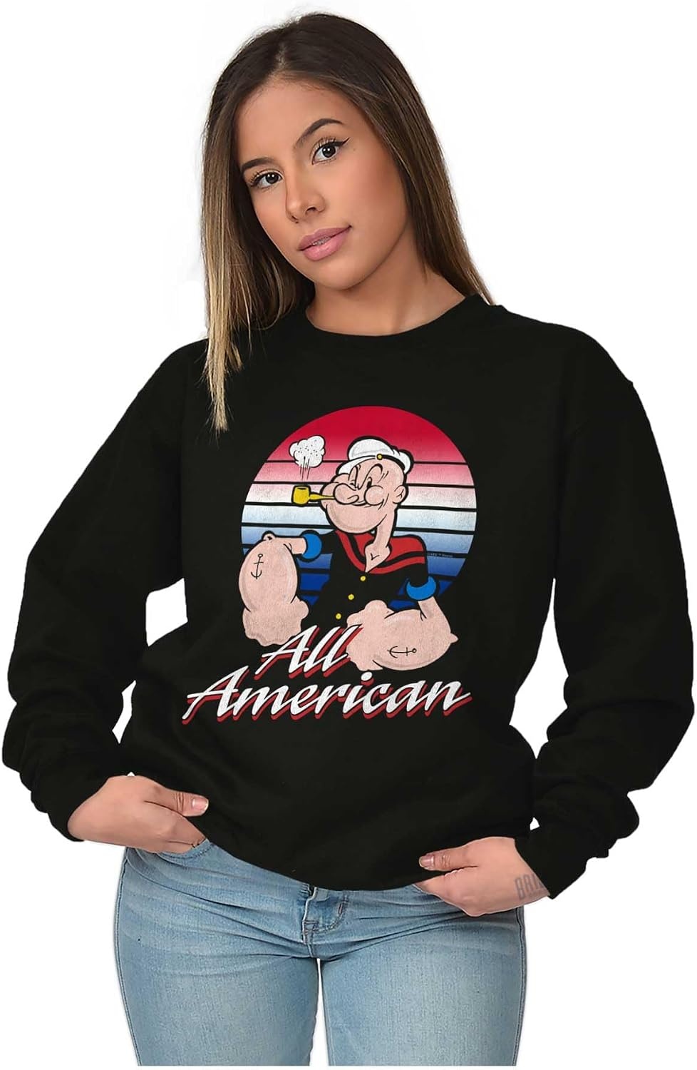 image:imageBrisco Brands All American Popeye The Sailor Man Sweatshirt for Men or WomenBlack