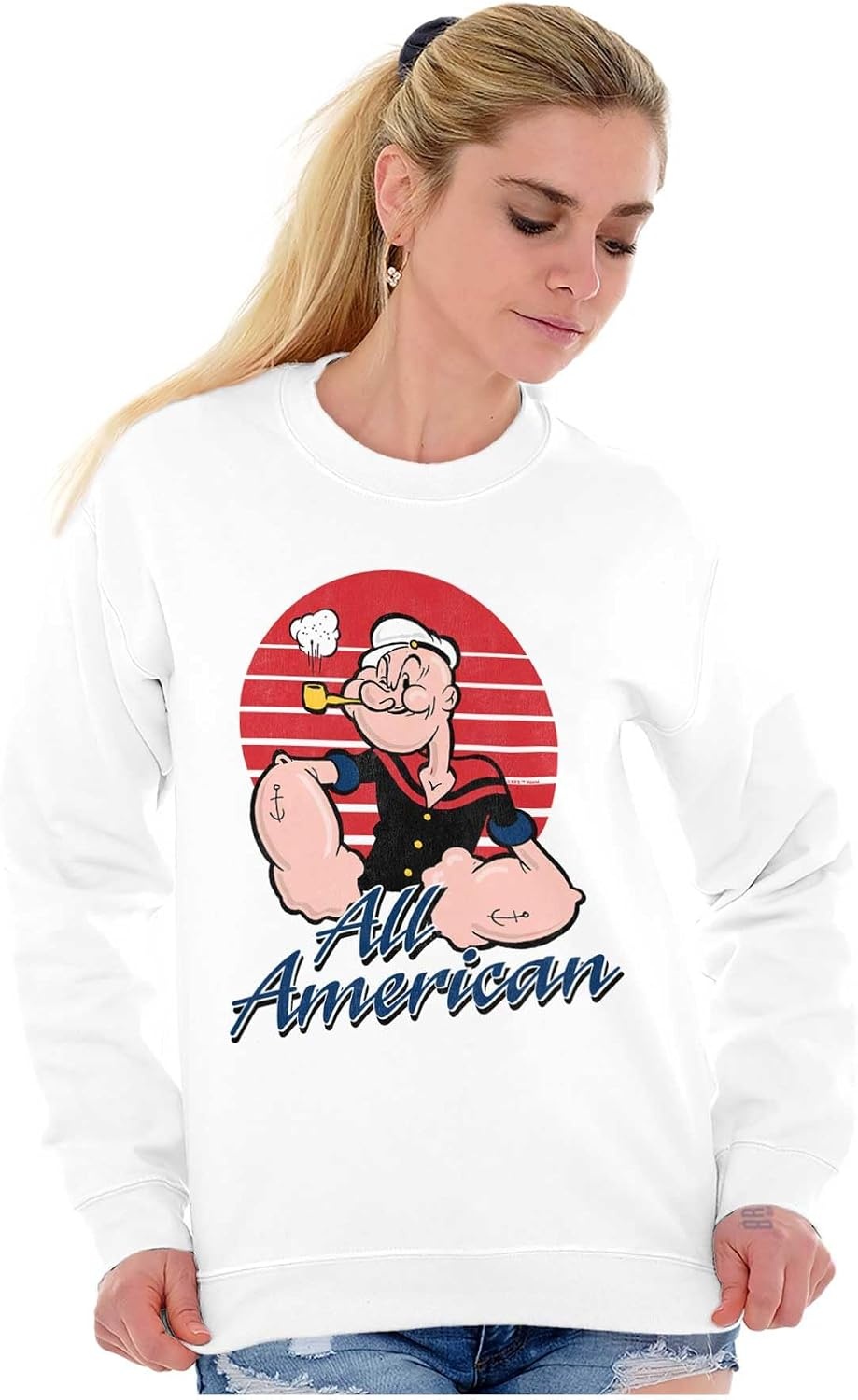 image:imageBrisco Brands All American Popeye The Sailor Man Sweatshirt for Men or WomenWhite