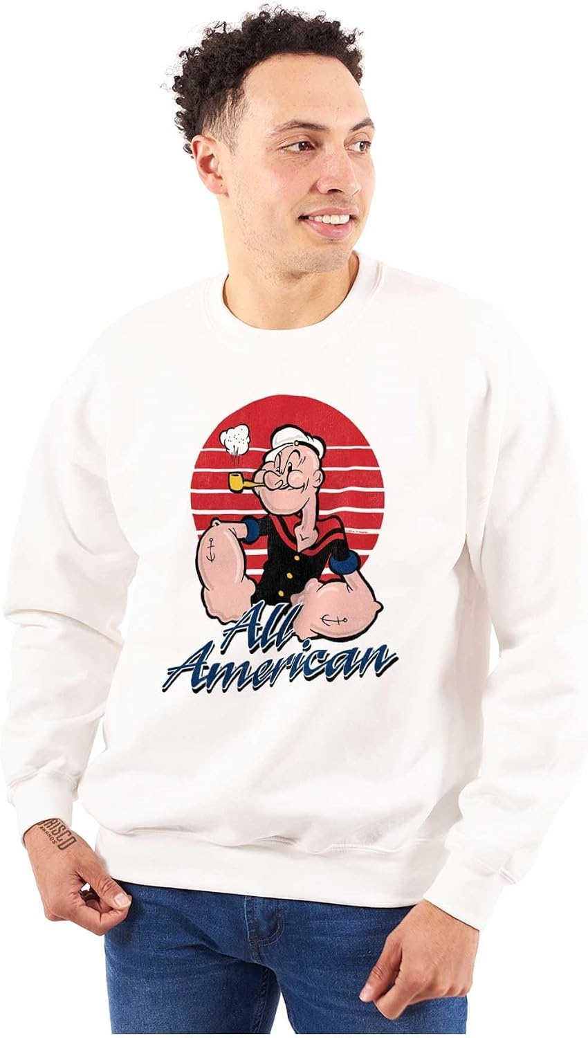 image:imageBrisco Brands All American Popeye The Sailor Man Sweatshirt for Men or WomenWhite