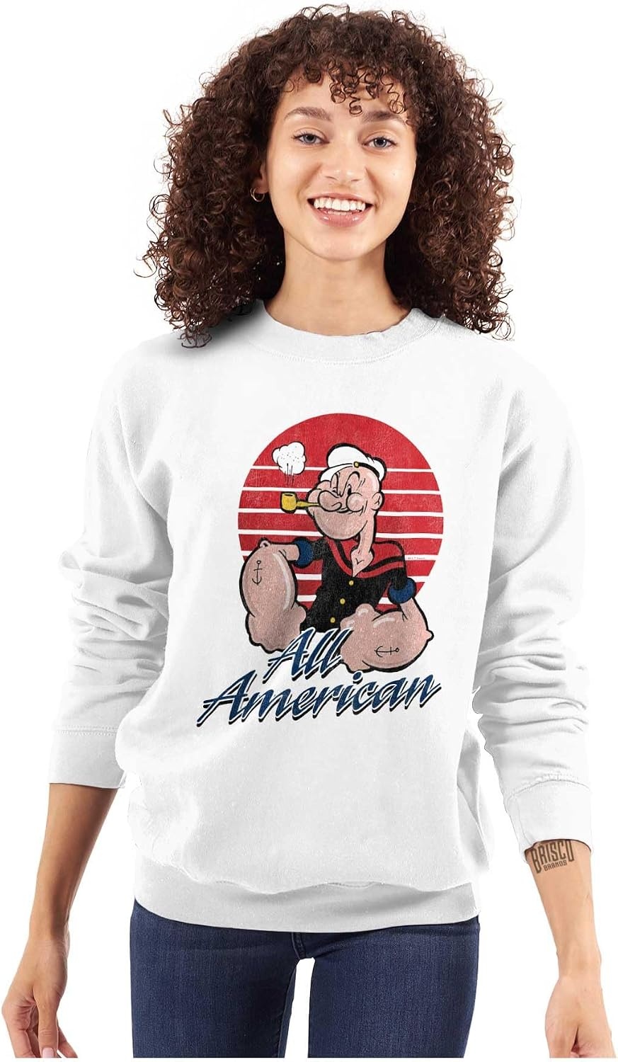 image:imageBrisco Brands All American Popeye The Sailor Man Sweatshirt for Men or WomenWhite