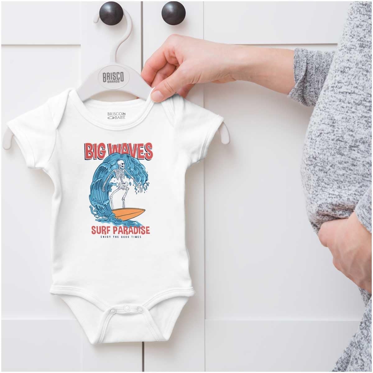 image:imageBrisco Brands Big Waves Surf Paradise Skeleton Baby Romper Boys or GirlsWhite