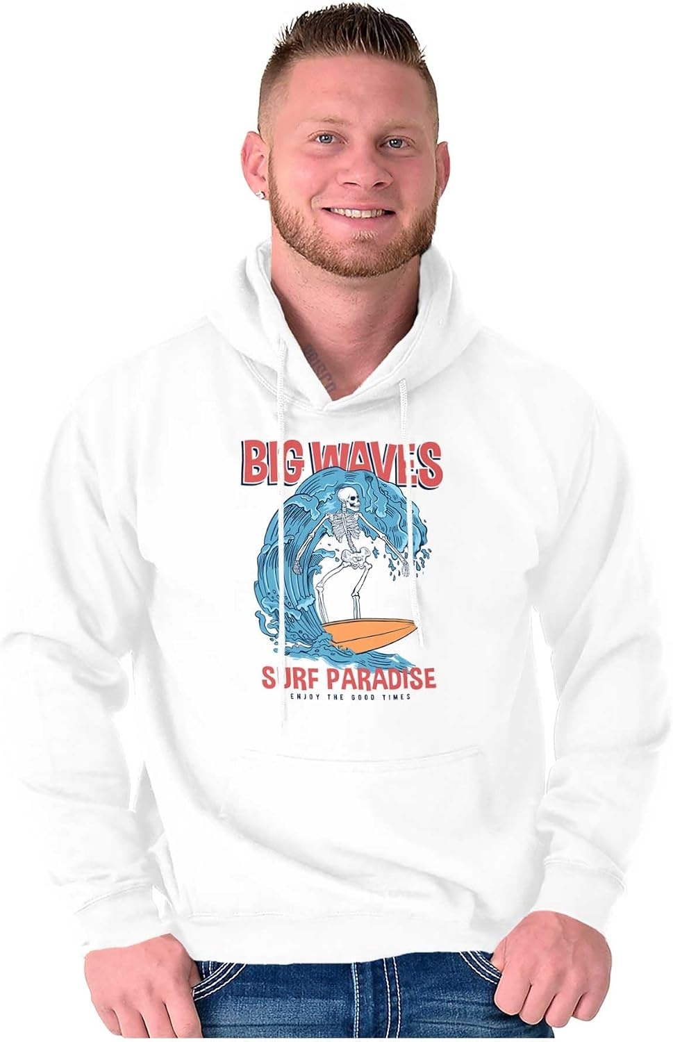 image:imageBrisco Brands Big Waves Surf Paradise Skeleton Hoodie Sweatshirt Women MenWhite