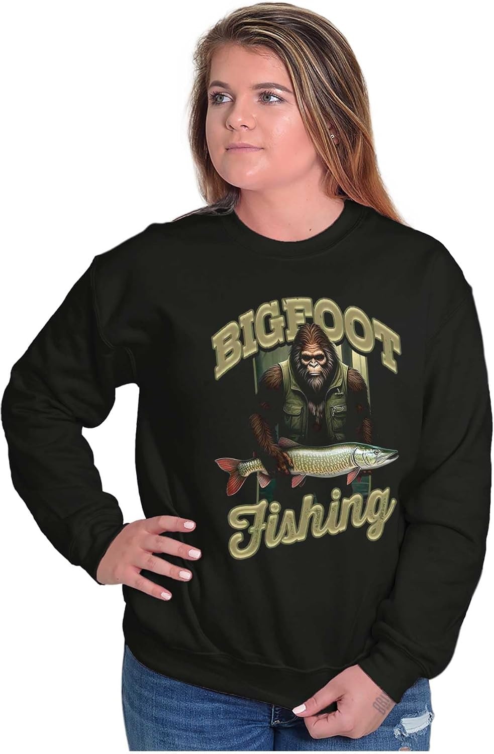 image:imageBrisco Brands Bigfoot Fishing Outdoor Adventure Mens Crewneck SweatshirtBlack