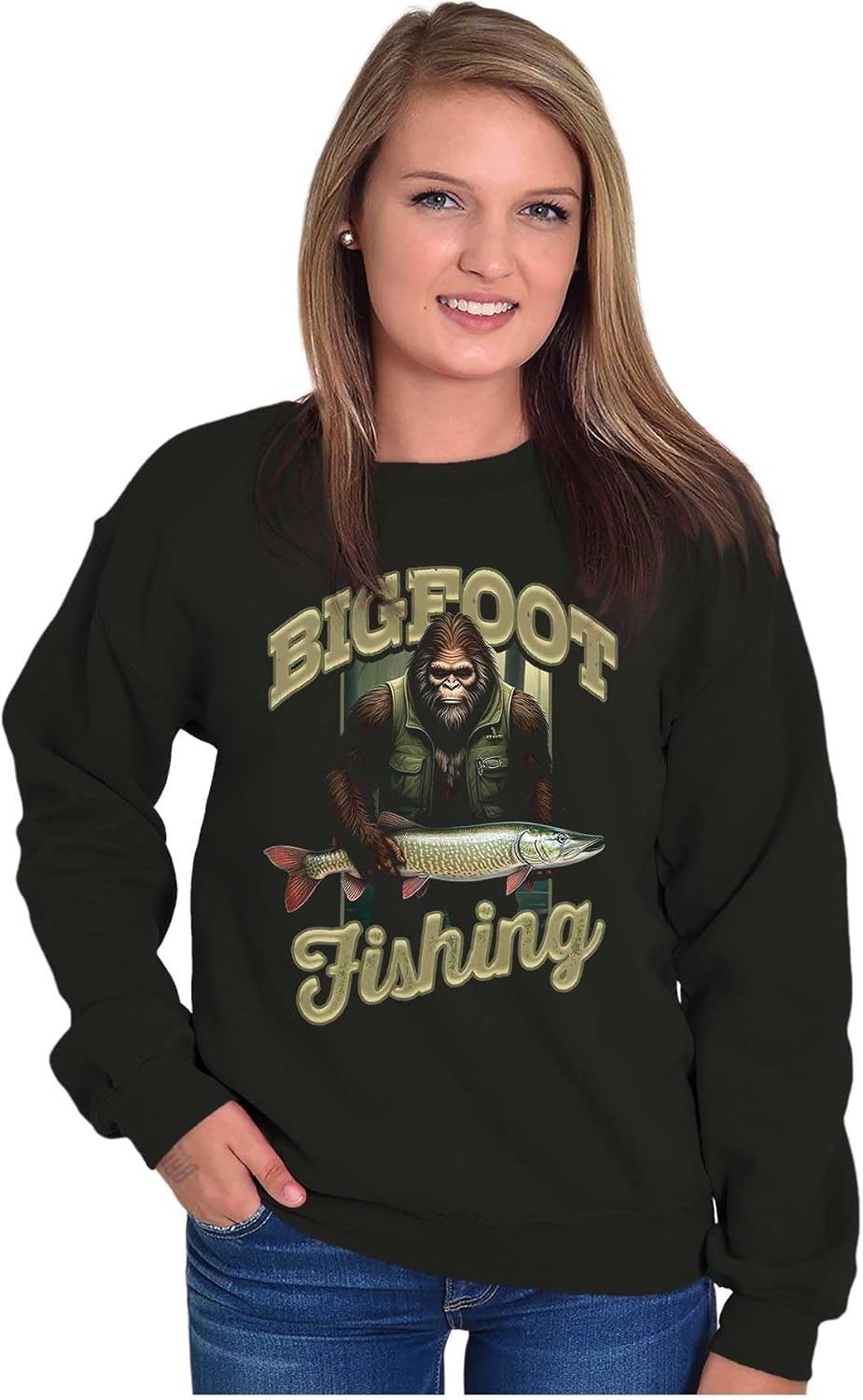 image:imageBrisco Brands Bigfoot Fishing Outdoor Adventure Mens Crewneck SweatshirtBlack