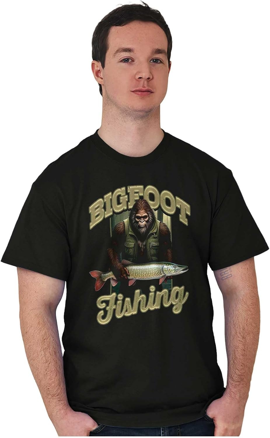 image:imageBrisco Brands Bigfoot Fishing Outdoor Adventure Mens Graphic T Shirt TeesBlack