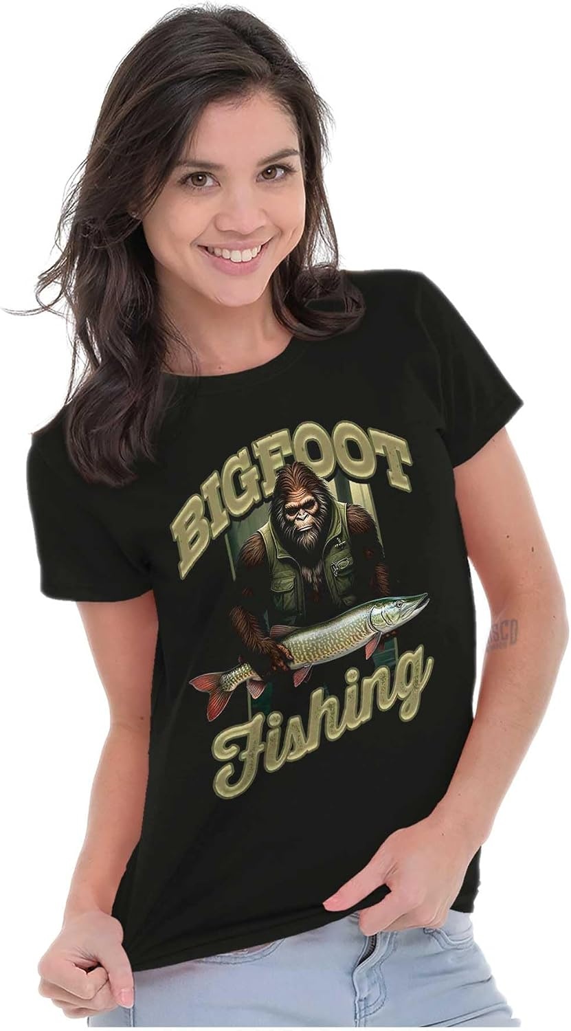 image:imageBrisco Brands Bigfoot Fishing Outdoor Adventure Womens Slim Fit Graphic TeeBlack