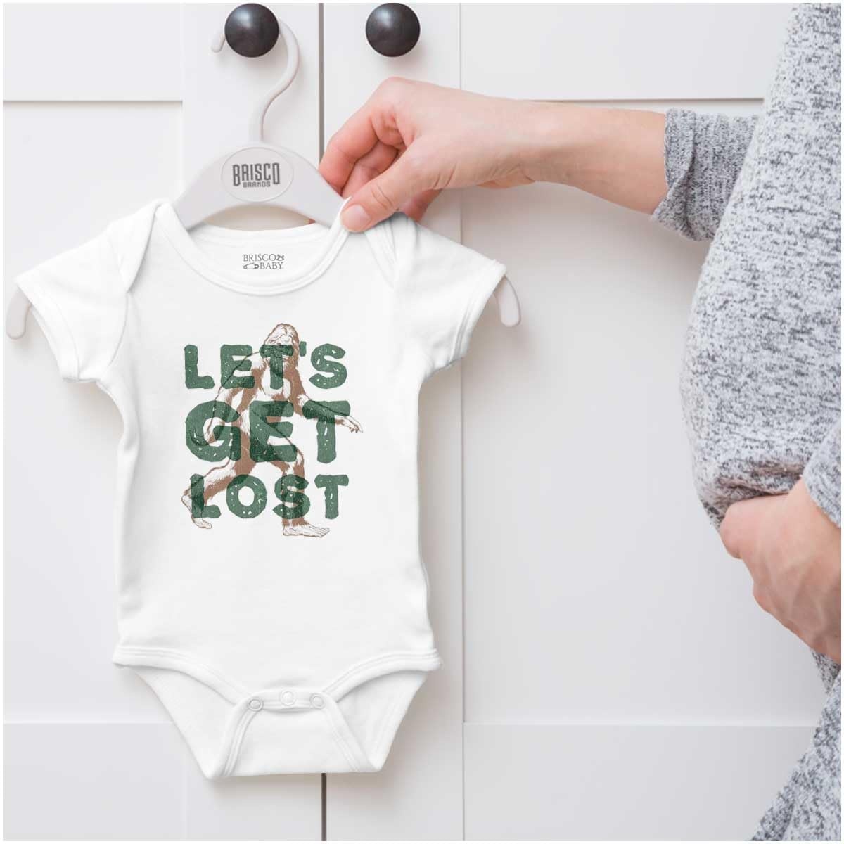 image:imageBrisco Brands Bigfoot Lets Get Lost Outdoors Baby Romper Boys or GirlsWhite