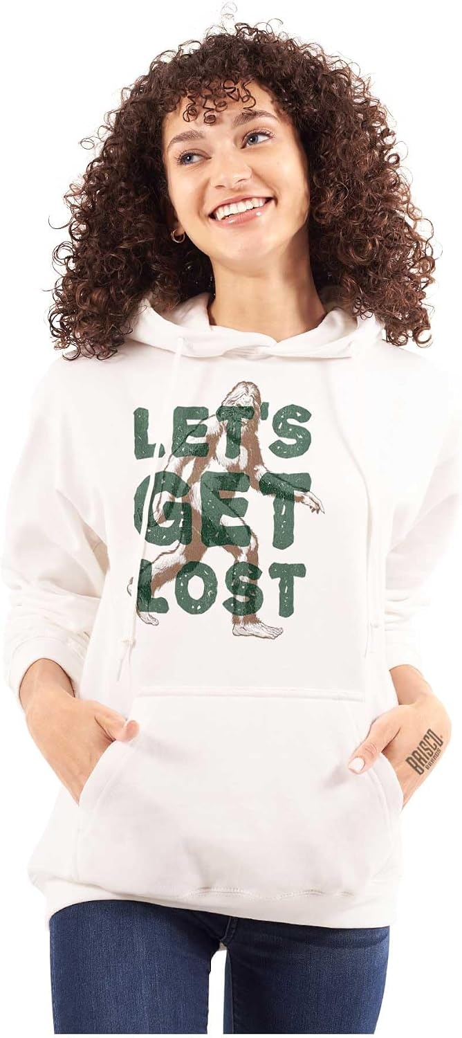 image:imageBrisco Brands Bigfoot Lets Get Lost Outdoors Hoodie Sweatshirt Women MenWhite