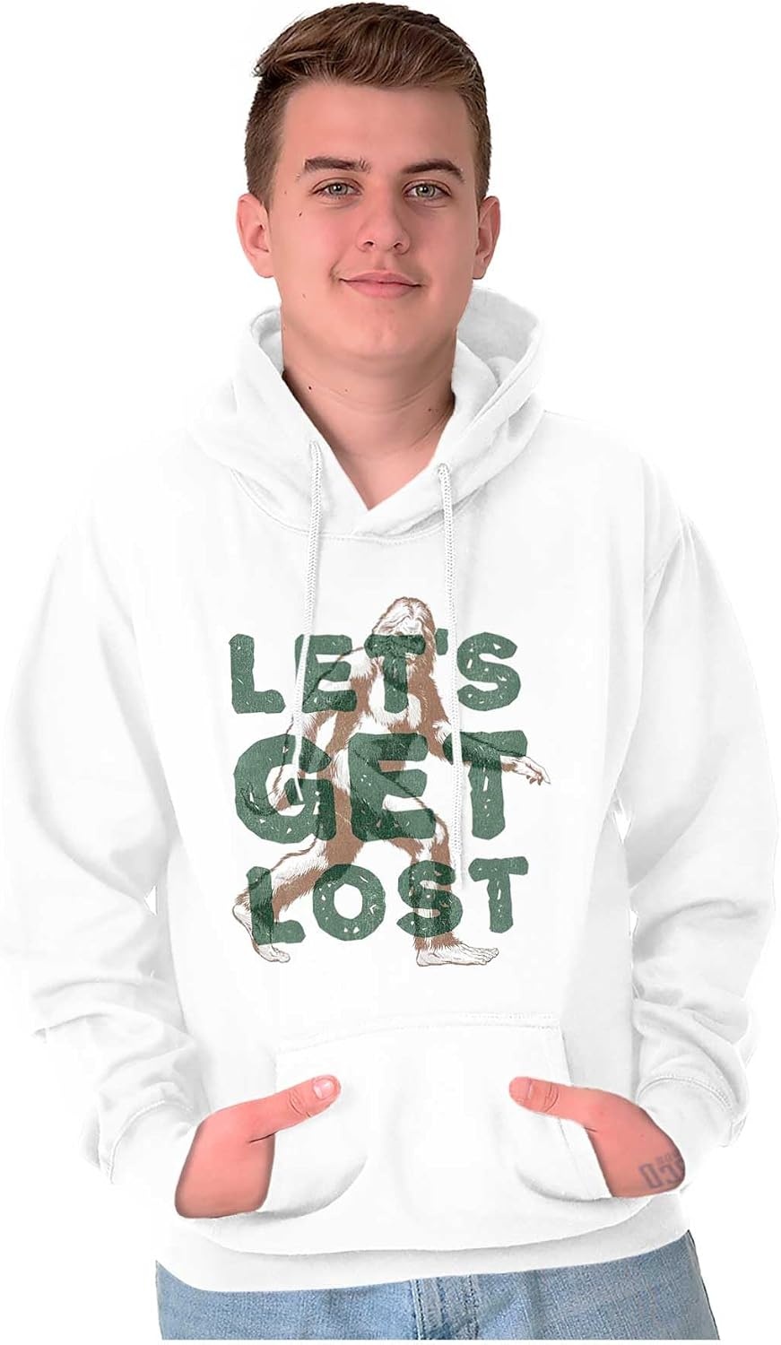 image:imageBrisco Brands Bigfoot Lets Get Lost Outdoors Hoodie Sweatshirt Women MenWhite