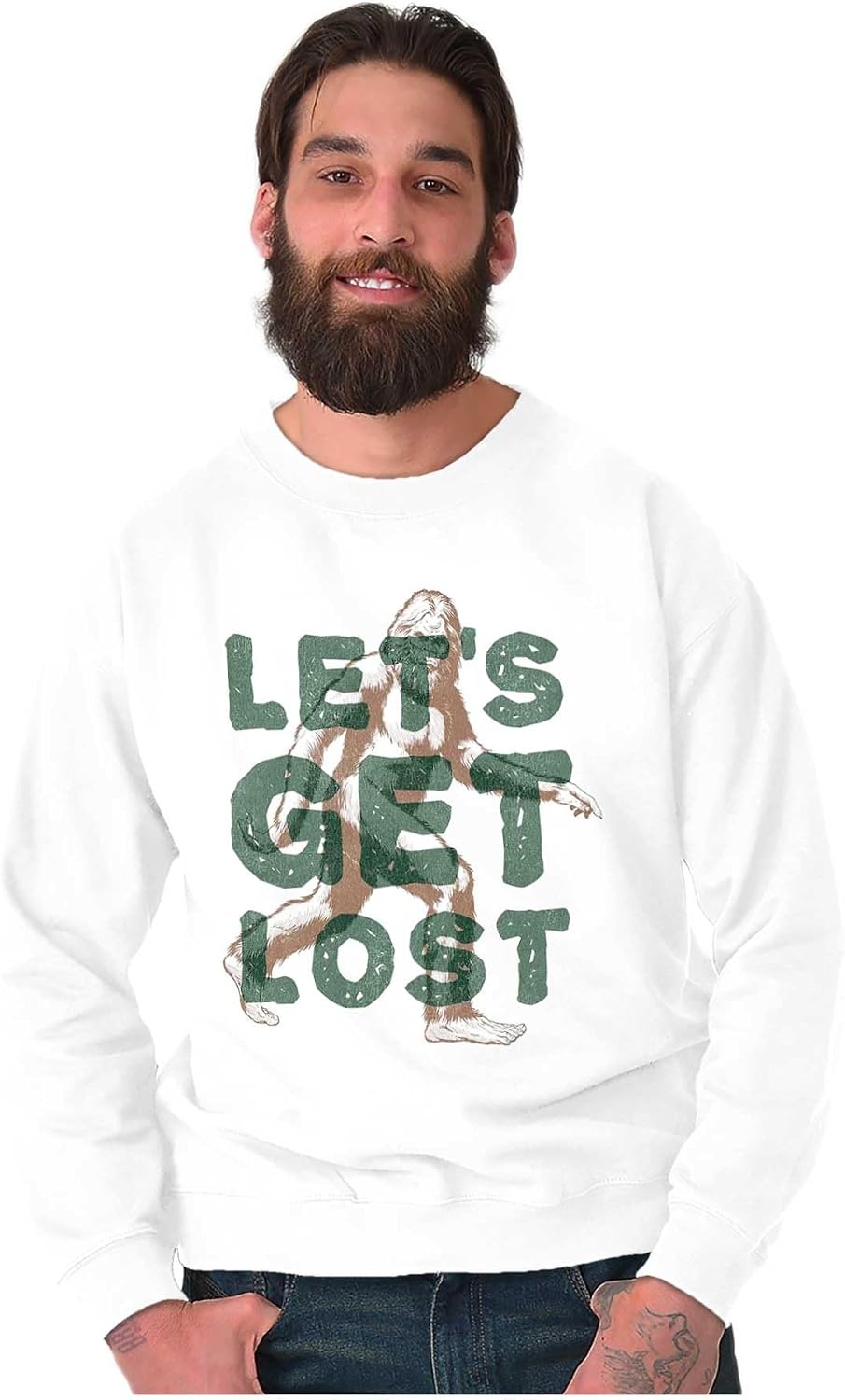 image:imageBrisco Brands Bigfoot Lets Get Lost Outdoors Sweatshirt for Men or WomenWhite