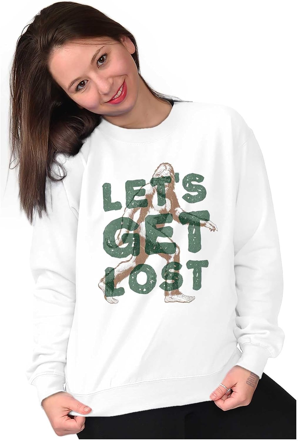 image:imageBrisco Brands Bigfoot Lets Get Lost Outdoors Sweatshirt for Men or WomenWhite