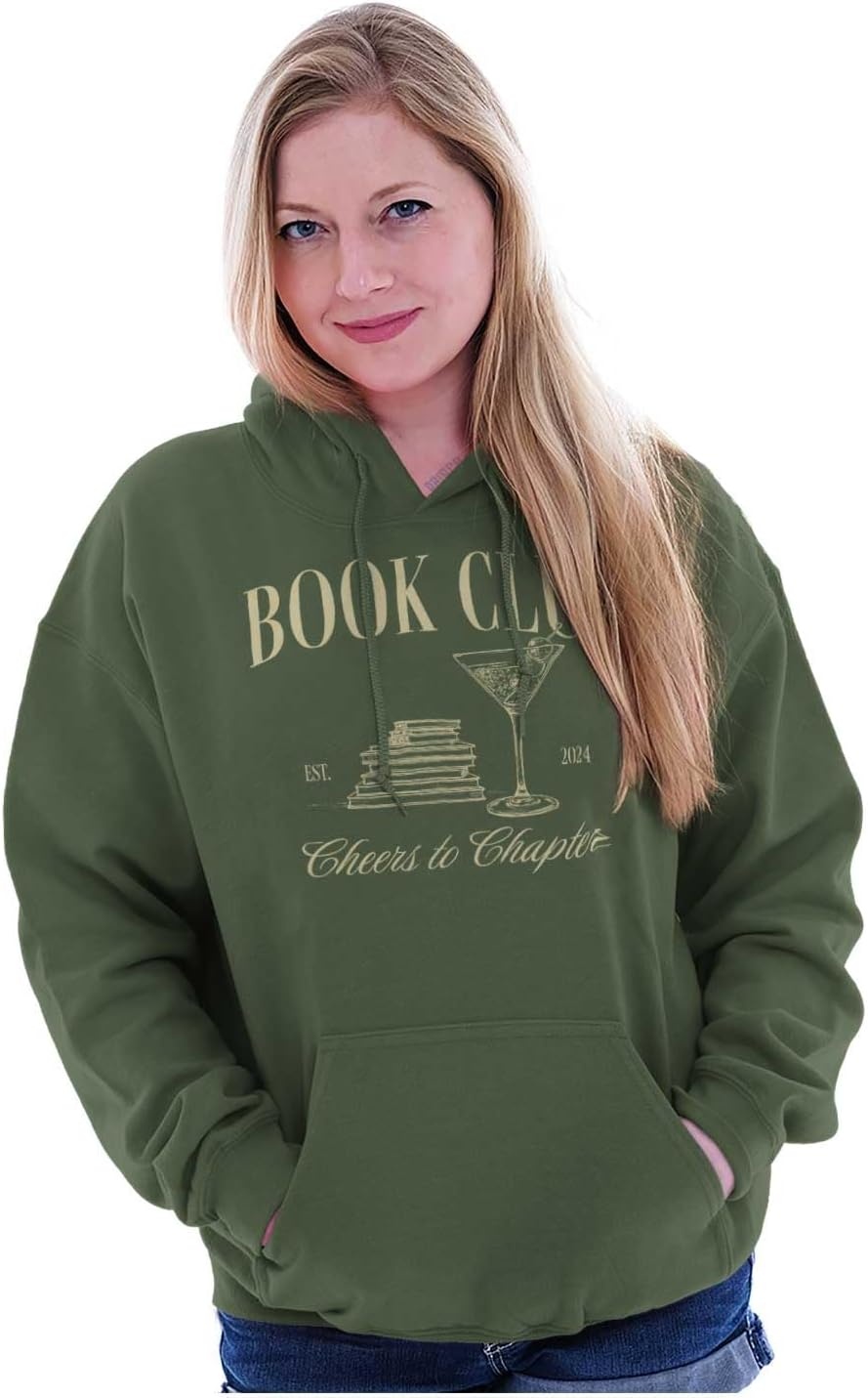 image:imageBrisco Brands Book Club Drinks Cheers To Chapters Hoodie Sweatshirt WomenMilitary Green