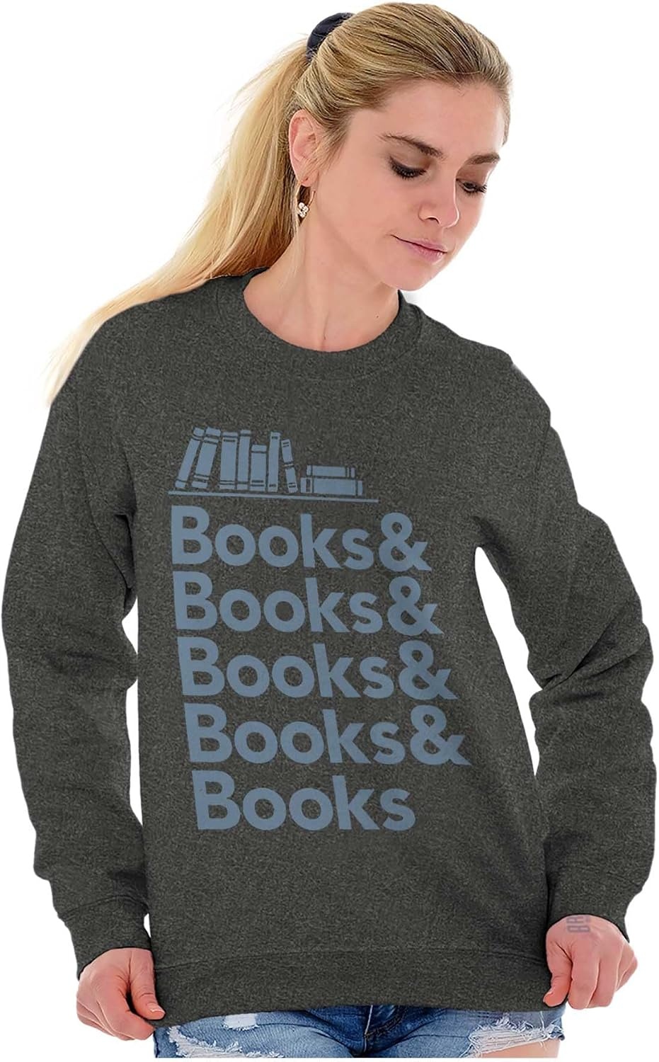 image:imageBrisco Brands Books Reading Lover Sweatshirt for Men or WomenBlack