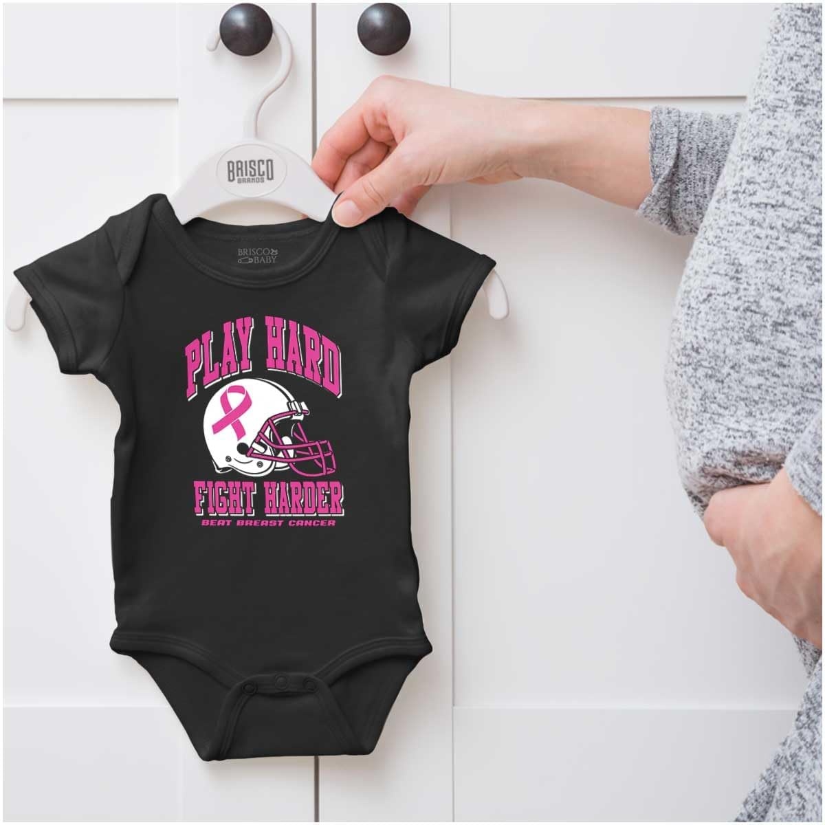 image:imageBrisco Brands Breast Cancer Football Fight Hard Baby Bodysuit Jumper GirlsBlack