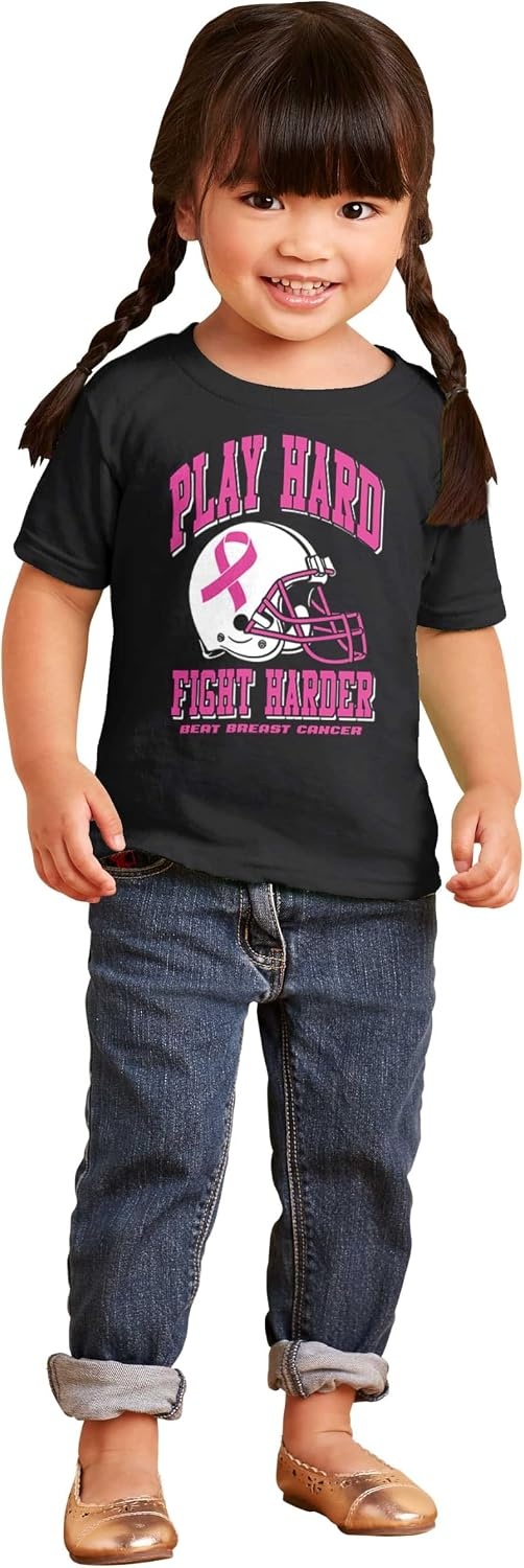 image:imageBrisco Brands Breast Cancer Football Fight Hard Toddler Baby Girl T ShirtBlack