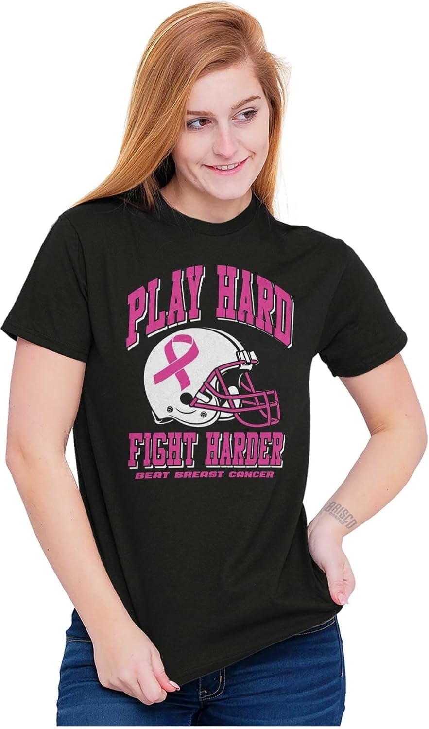 image:imageBrisco Brands Breast Cancer Football Fight Hard Womens Graphic T Shirt TeesBlack