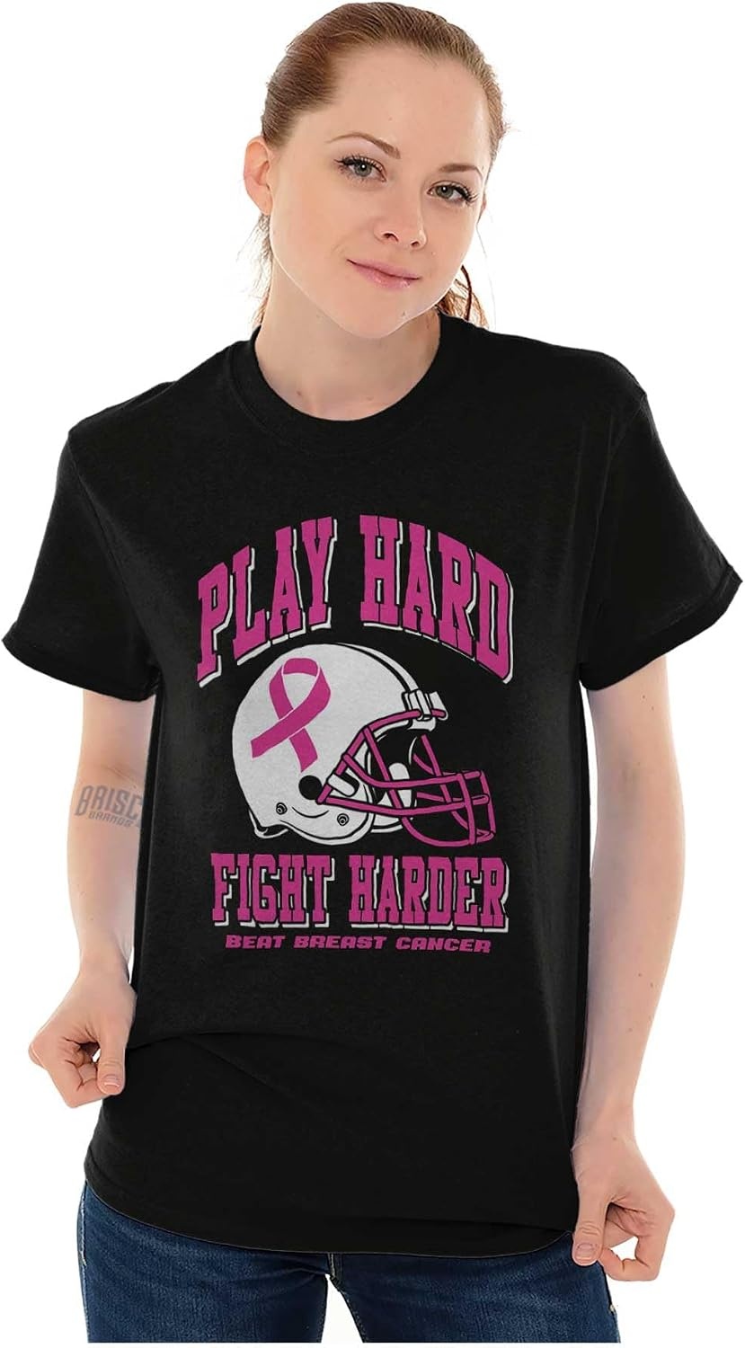 image:imageBrisco Brands Breast Cancer Football Fight Hard Womens Graphic T Shirt TeesBlack