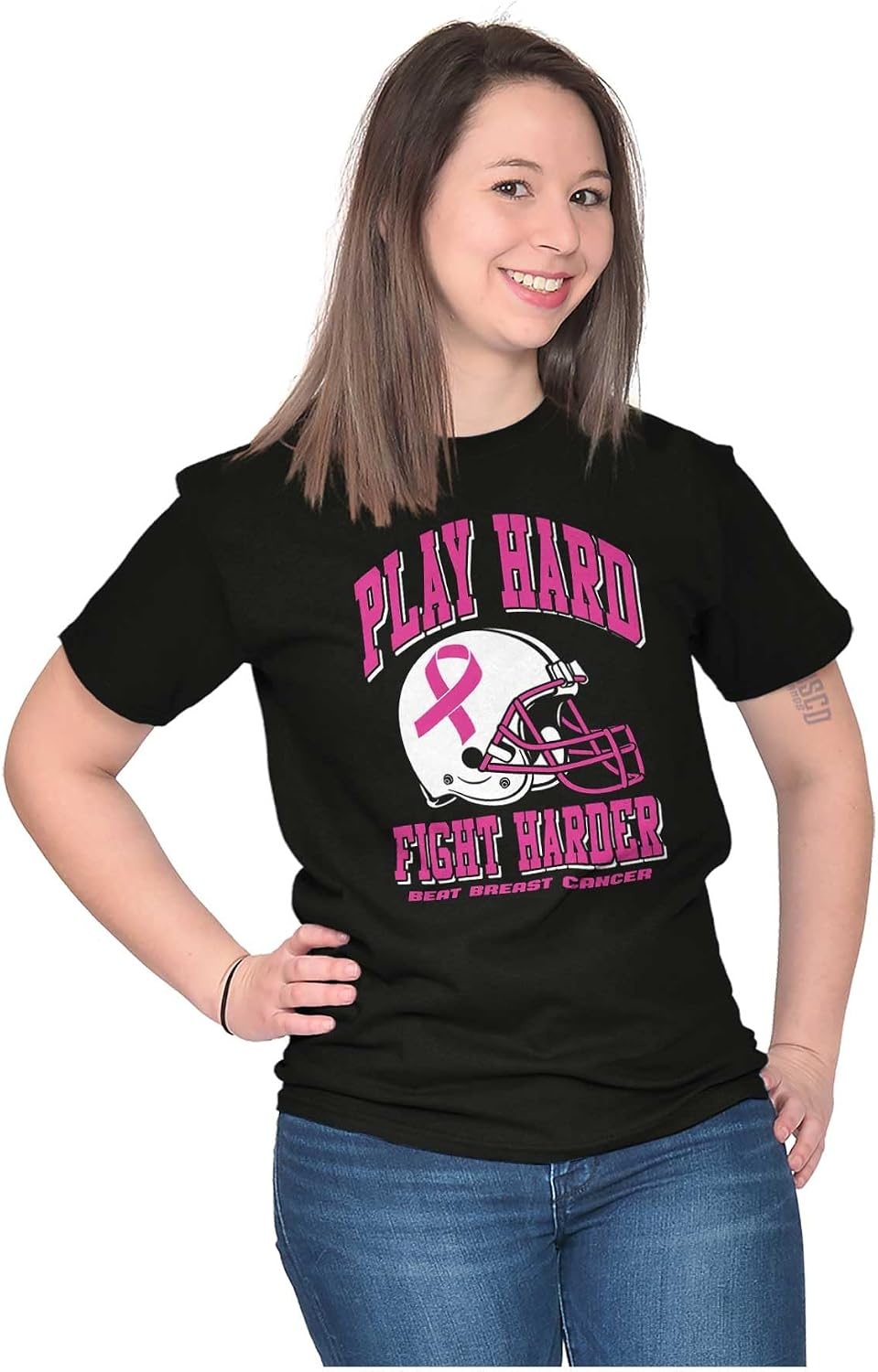 image:imageBrisco Brands Breast Cancer Football Fight Hard Womens Graphic T Shirt TeesBlack