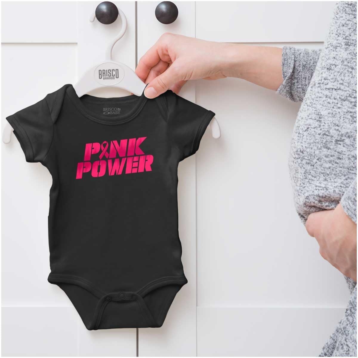 image:imageBrisco Brands Breast Cancer Pink Power Ribbon Baby Bodysuit Jumper GirlsBlack