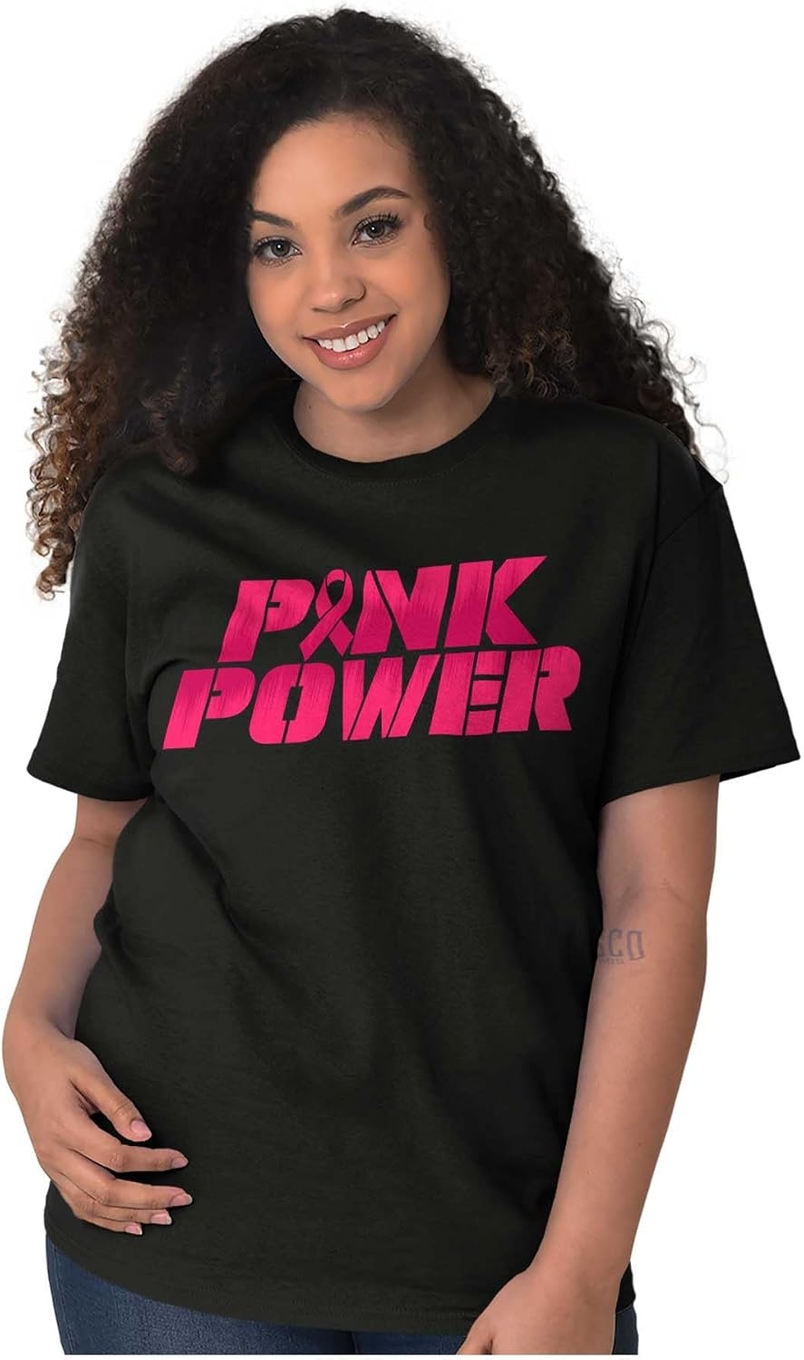 image:imageBrisco Brands Breast Cancer Pink Power Ribbon Womens Graphic T Shirt TeesBlack