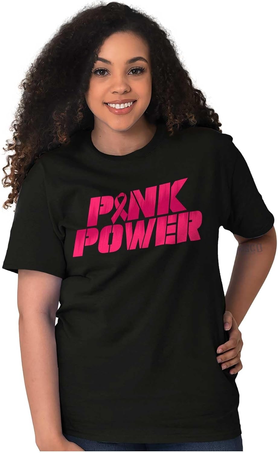 image:imageBrisco Brands Breast Cancer Pink Power Ribbon Womens Graphic T Shirt TeesBlack