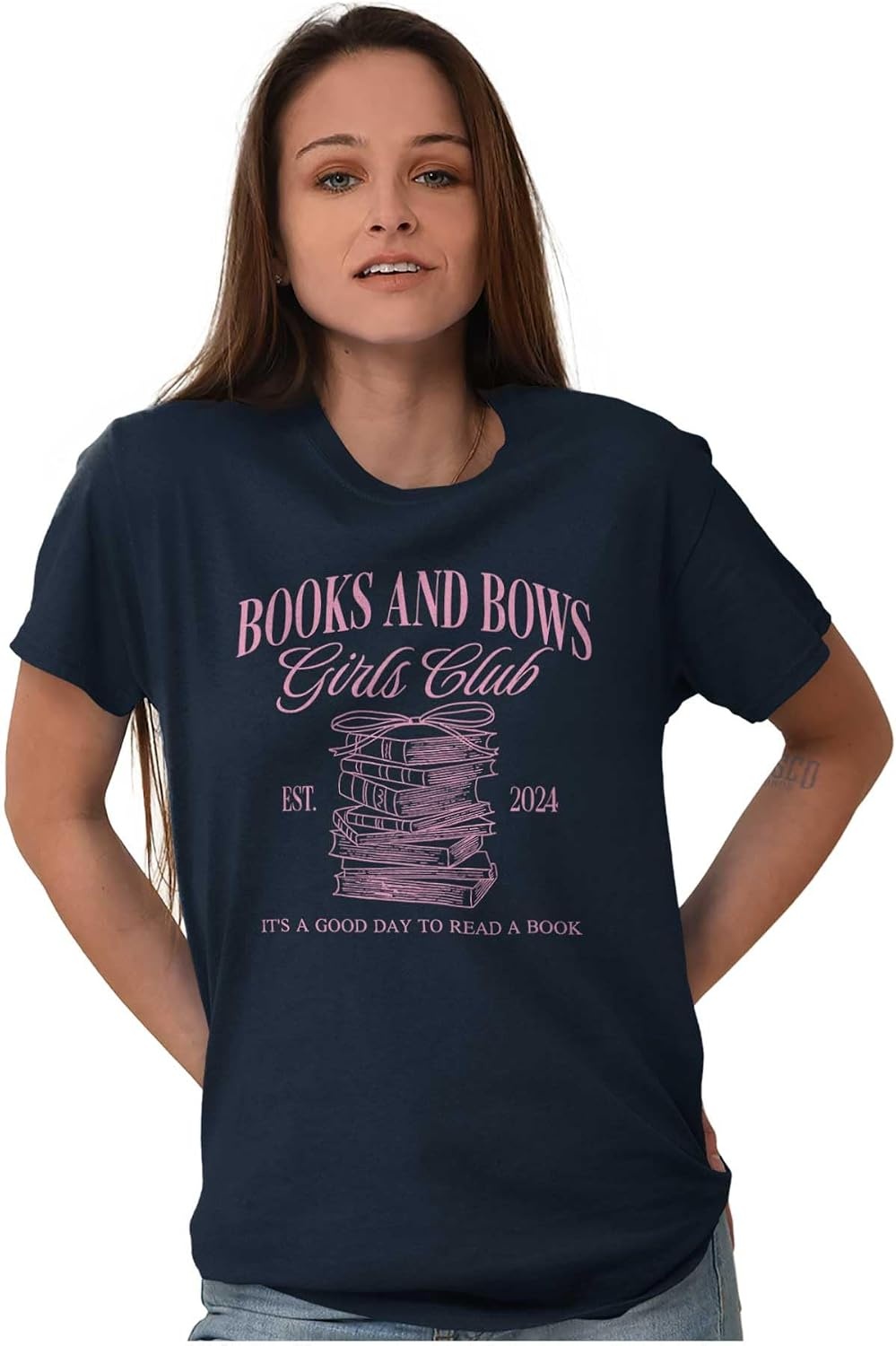 image:imageBrisco Brands Cute Books and Bows Girls Club Womens Graphic T Shirt TeesNavy